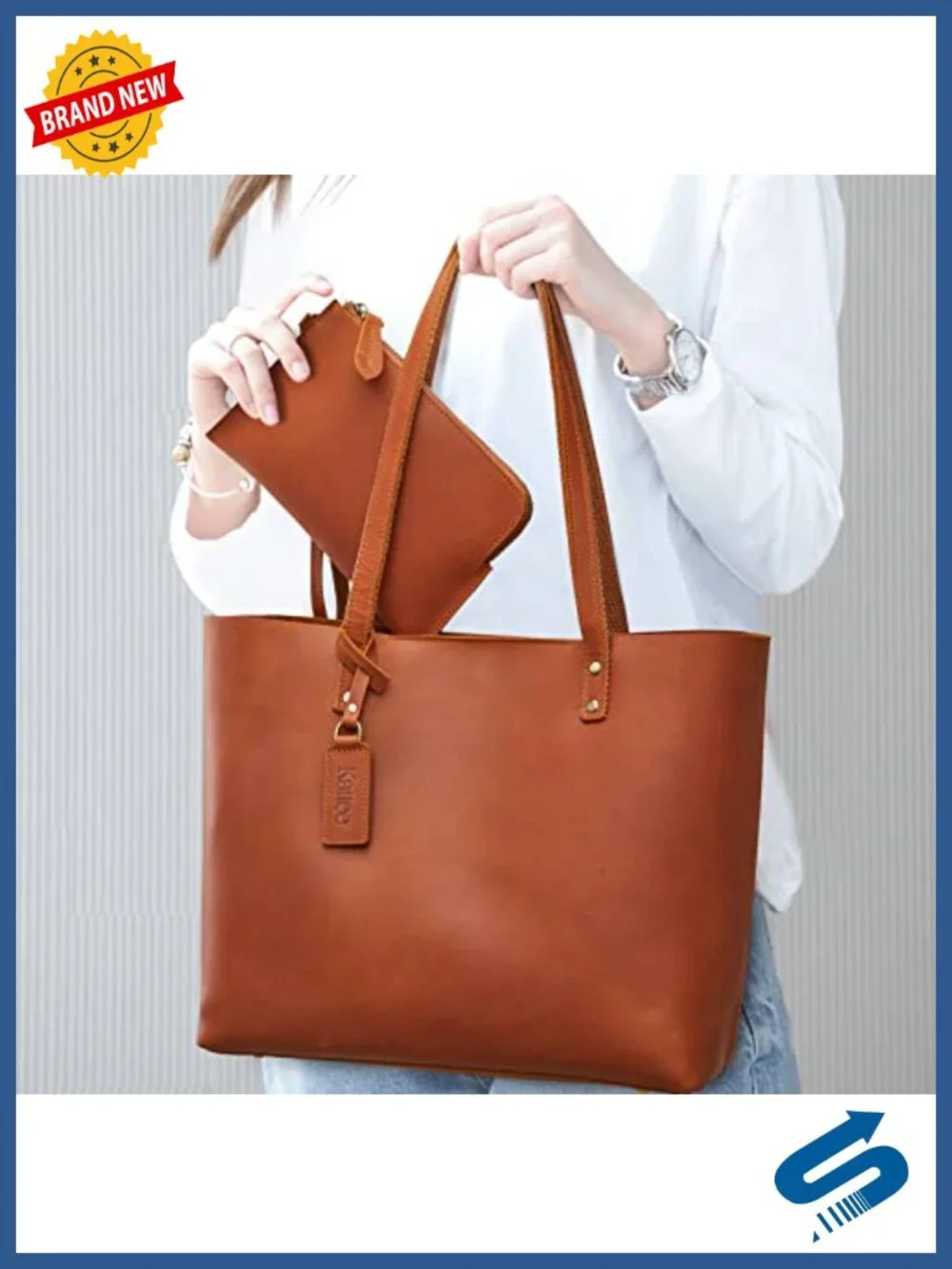 Top Grain Crazy Horse Leather 3-Piece Tote Set with Shoulder Bag, Pouch, and